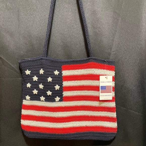 Chateau American Flag Red White Blue Crochet Purse Handbag Bag USA Patriotic NWT - Picture 1 of 7